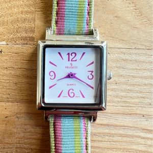 Peugeot ladies multi colored beach stripe dress watch NEW BATTERY
